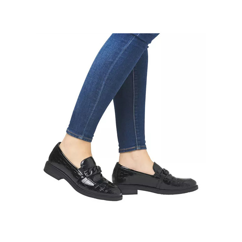 D1U00 Verni Noir, Mocassins Remonte