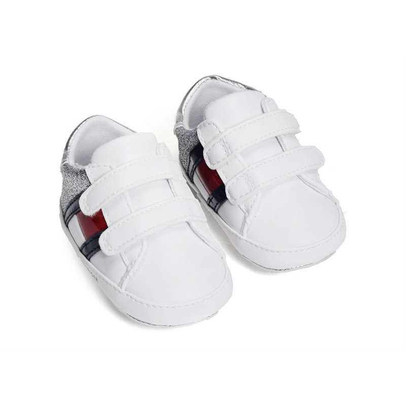 KIKI 32284 Blanc Argent, Chaussures à Scratch Tommy Hilfiger