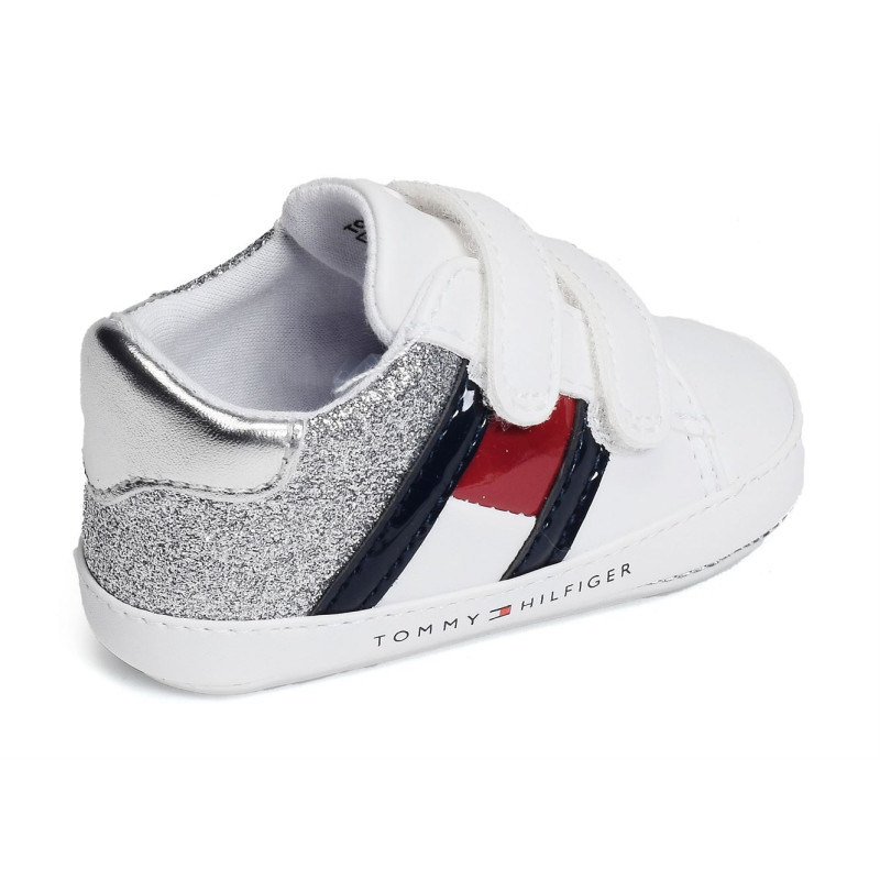 KIKI 32284 Blanc Argent, Chaussures à Scratch Tommy Hilfiger