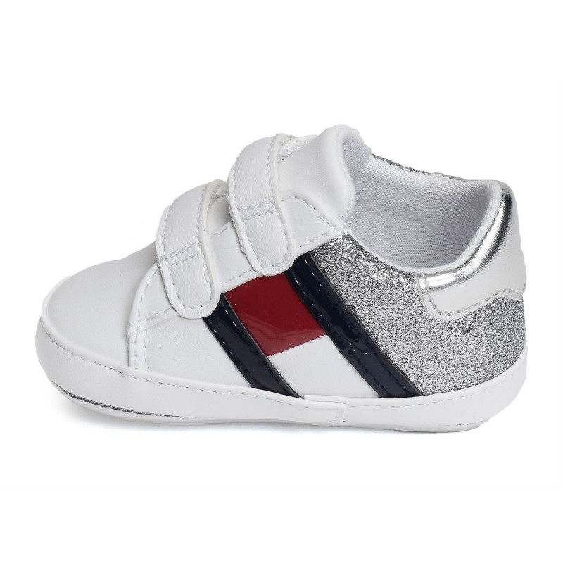 KIKI 32284 Blanc Argent, Chaussures à Scratch Tommy Hilfiger