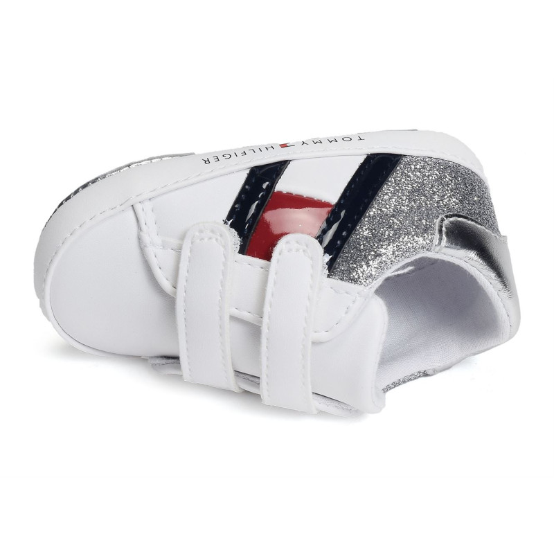 KIKI 32284 Blanc Argent, Chaussures à Scratch Tommy Hilfiger