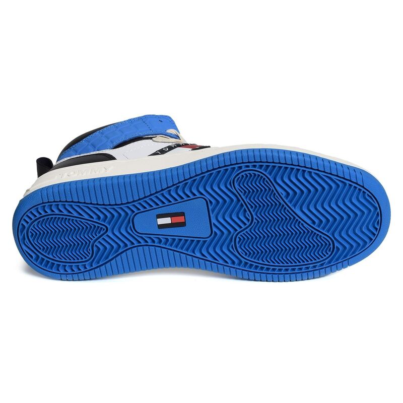 MID CUT TOMMY JEANS BASKET 1075 Blanc Bleu, Baskets montantes Tommy Hilfiger