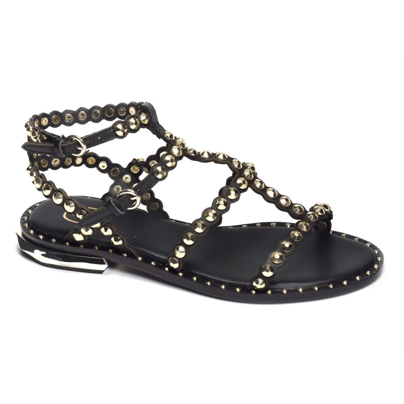 PAMELA Noir Or, Sandales plates Ash