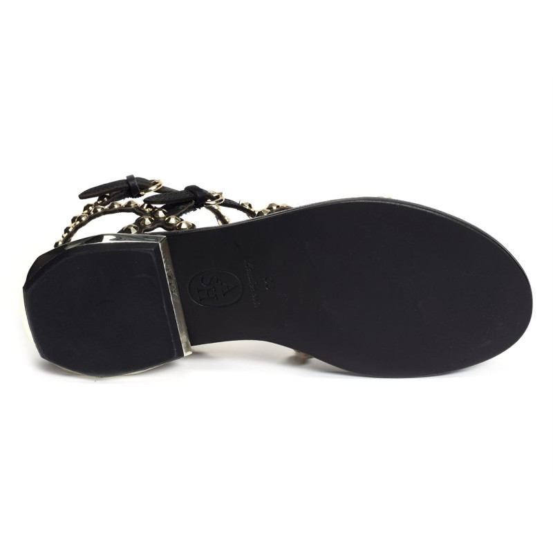 PAMELA Noir Or, Sandales plates Ash