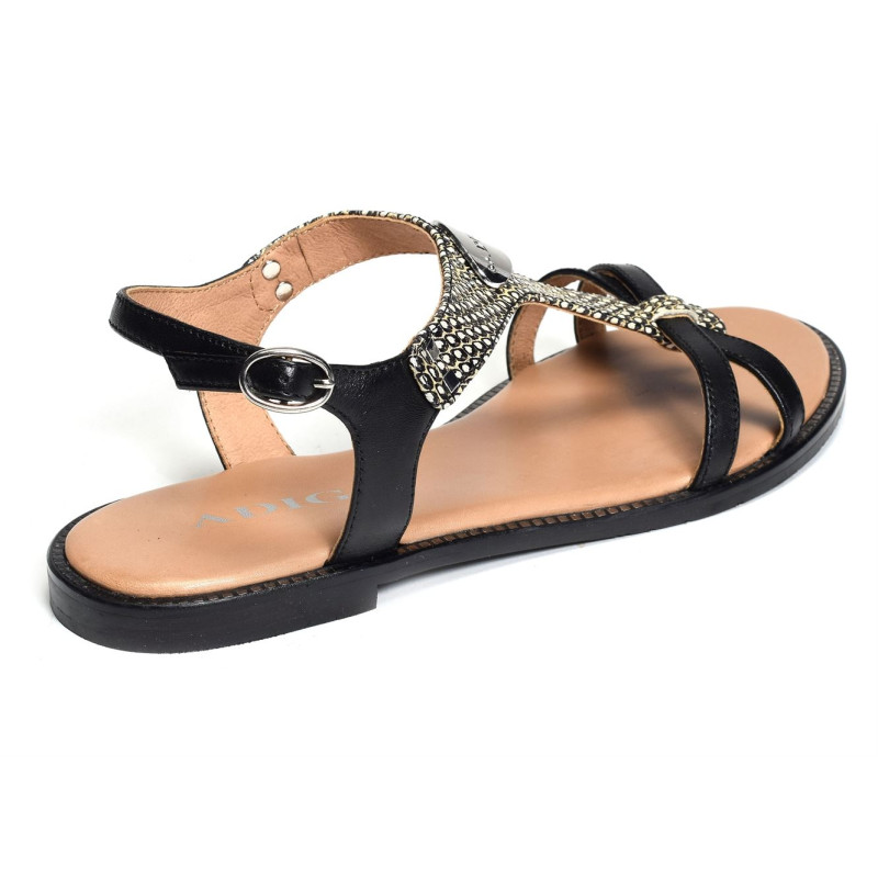 ANNABELLE Noir Serpent, Sandales plates Adige
