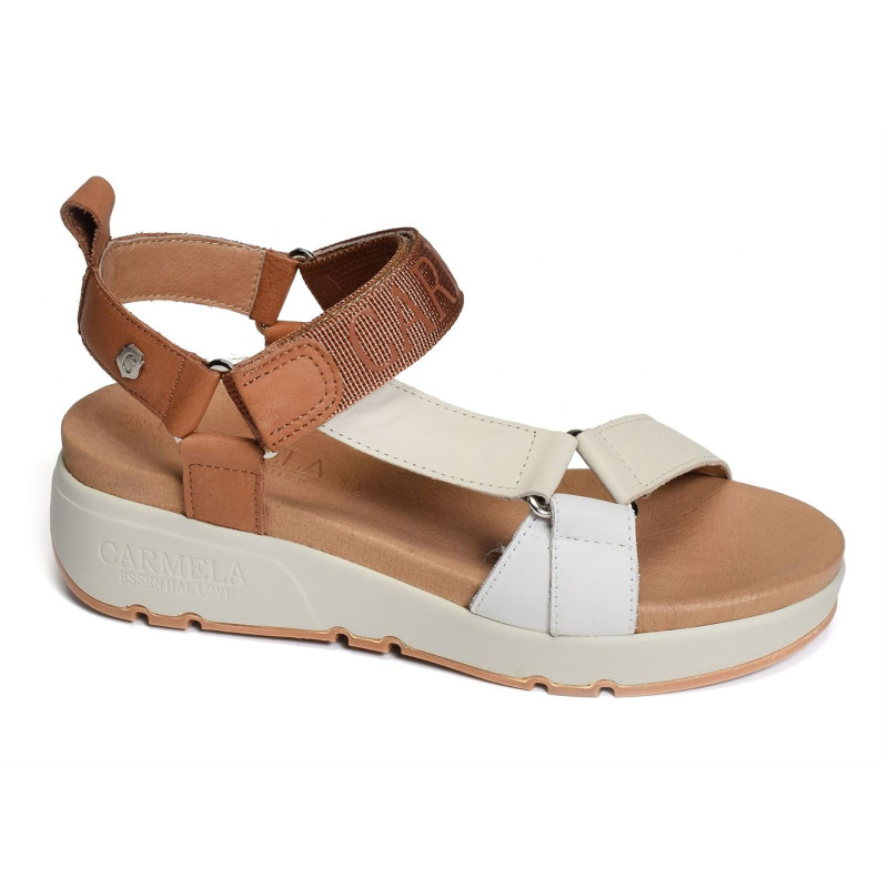 68495 Camel Blanc, Nu-Pieds à plateforme Carmela