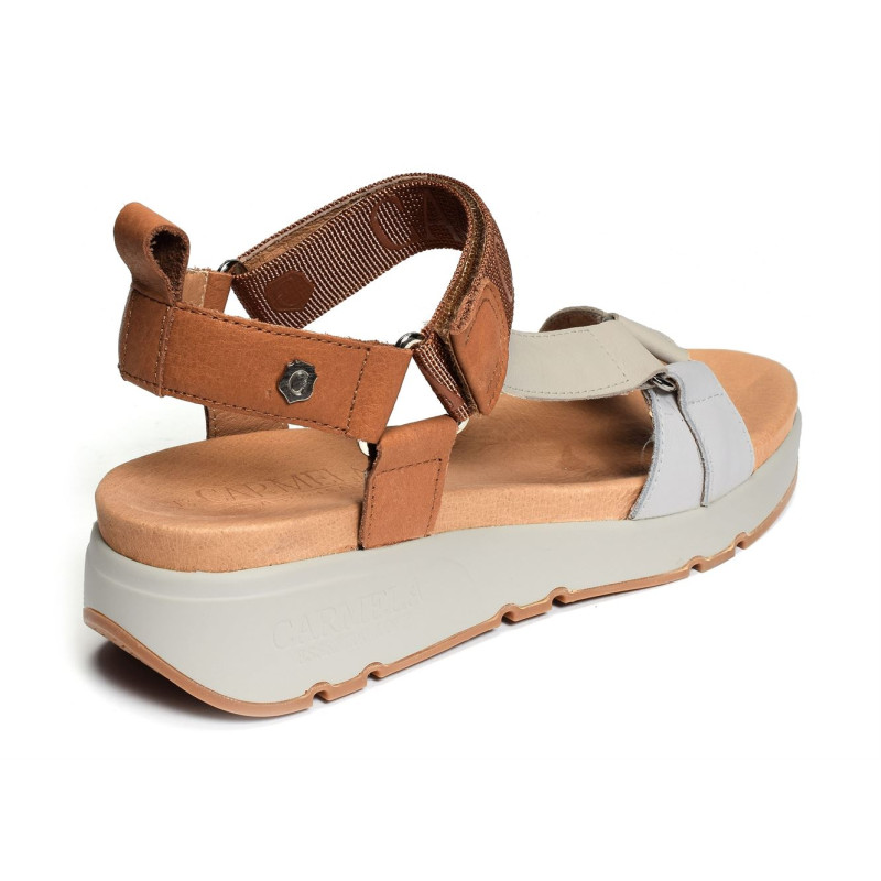 68495 Camel Blanc, Nu-Pieds à plateforme Carmela
