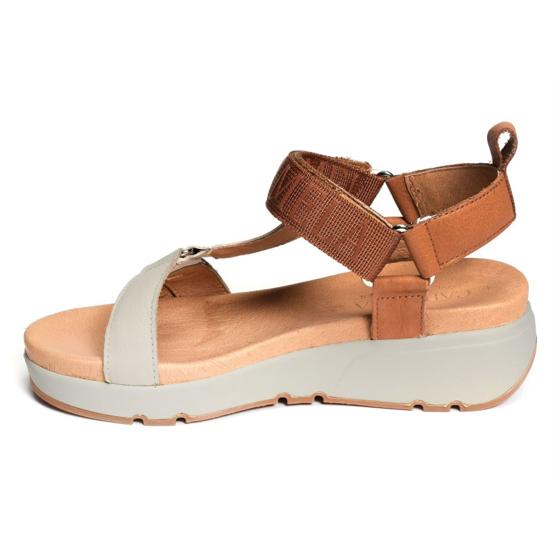 68495 Camel Blanc, Nu-Pieds à plateforme Carmela