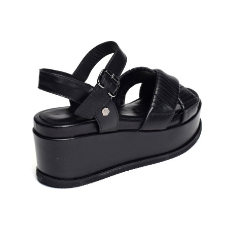 68551 Noir, Sandales compensées Carmela