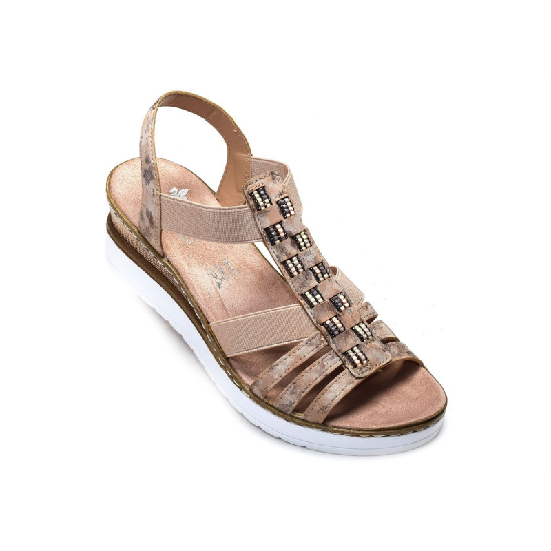 V3822 Rose, Sandales compensées Rieker