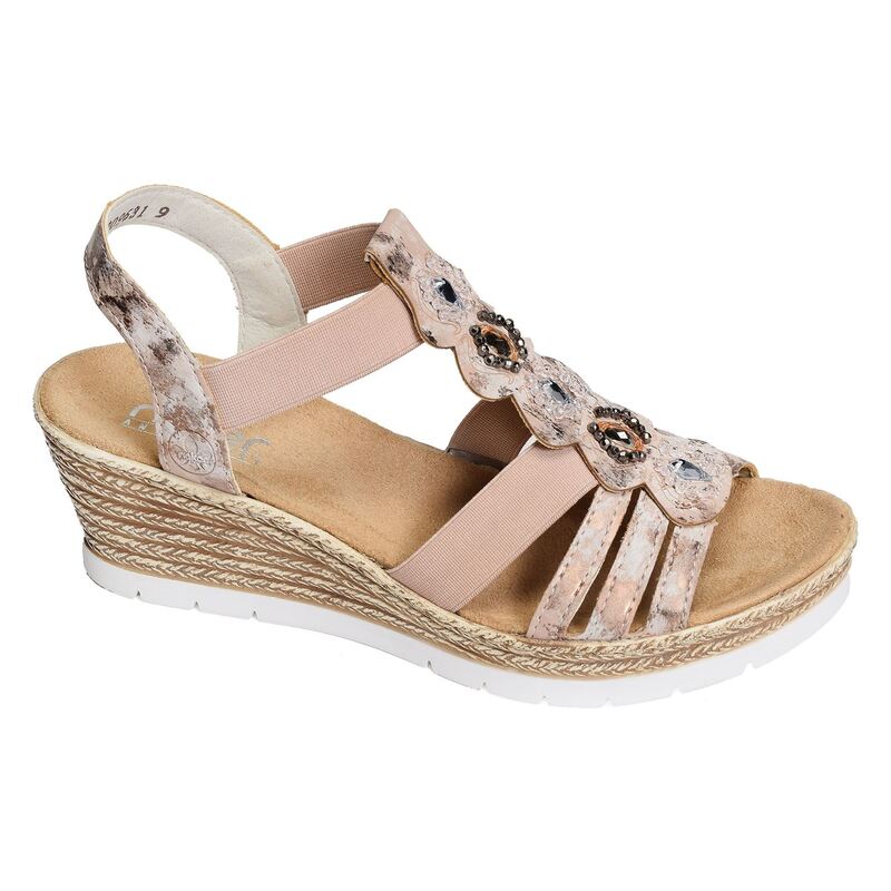 619B2 Rose, Sandales compensées Rieker