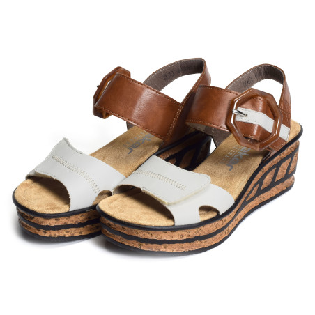 68176 Marron Blanc, Sandales compensées Rieker