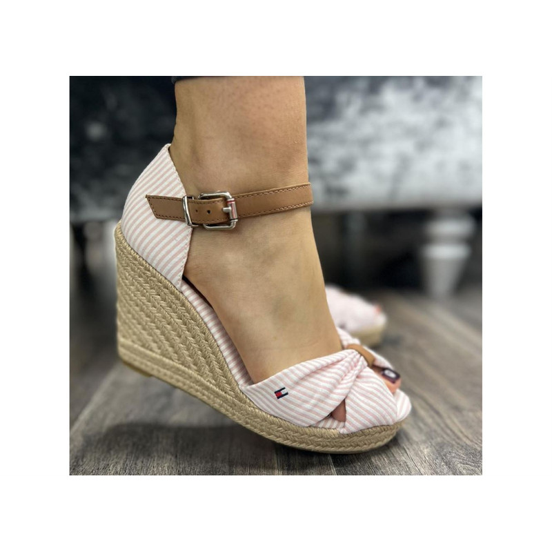 BASIC SEERSUCKER HIGH WEDGE 7160 Blanc Rose, Sandales compensées Tommy Hilfiger