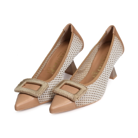 NOVA 243337 Beige Blanc, Escarpins à bout pointu Hispanitas