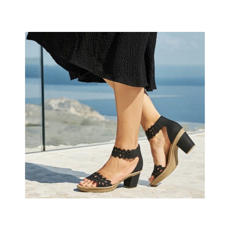 66555 Noir, Nu-Pieds à talon Rieker