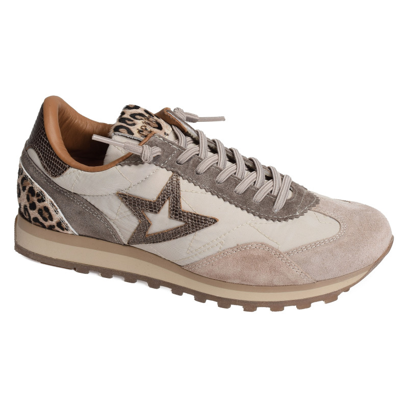 C1259 W Beige Léopard, Baskets running Cetti