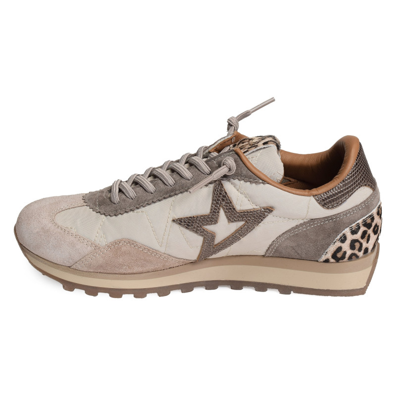 C1259 W Beige Léopard, Baskets running Cetti