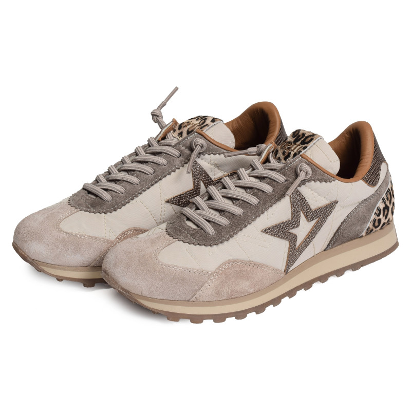 C1259 W Beige Léopard, Baskets running Cetti