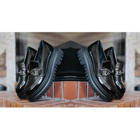 MENANTEAU Verni Noir, Mocassins Coco & Abricot