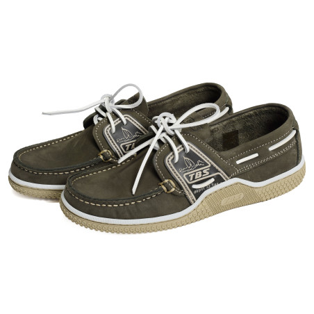 Chaussures Bateau TBS Pour Homme - Cuir, Semelle Antidérapante, Coloris Kaki/noir/gris, Style Décontracté