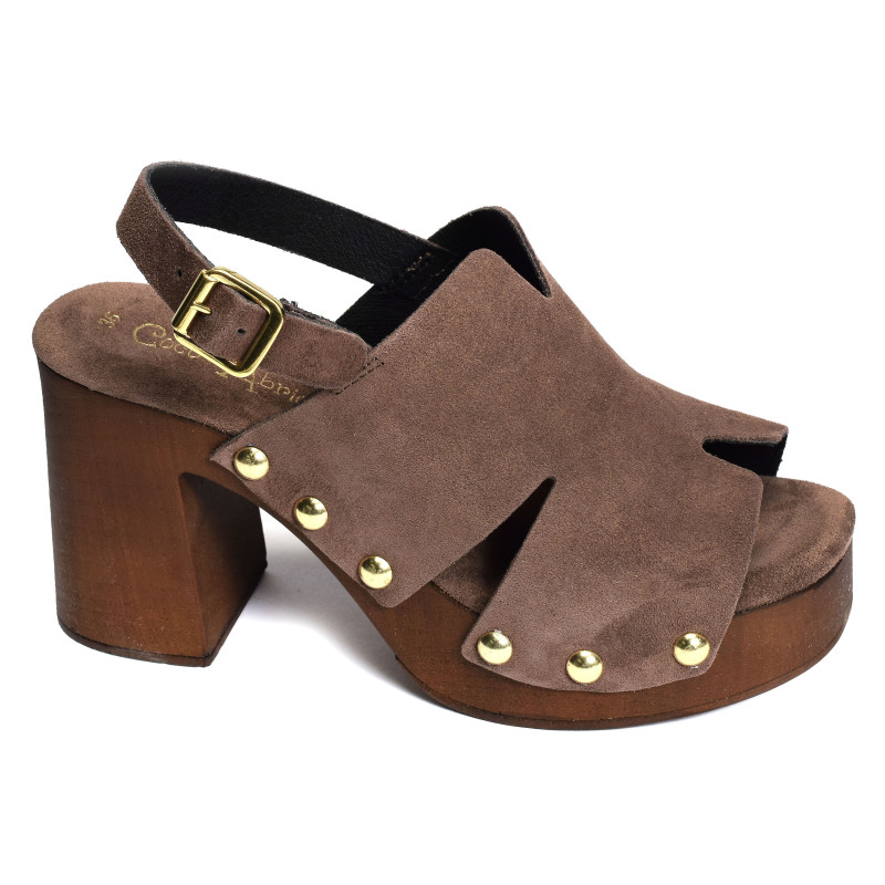 CARBINI Chocolat, Nu-Pieds à talon Coco & Abricot
