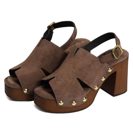 CARBINI Chocolat, Nu-Pieds à talon Coco & Abricot