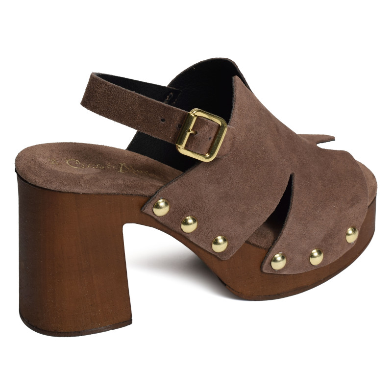 CARBINI Chocolat, Nu-Pieds à talon Coco & Abricot