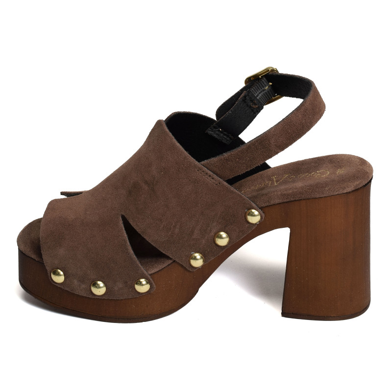 CARBINI Chocolat, Nu-Pieds à talon Coco & Abricot
