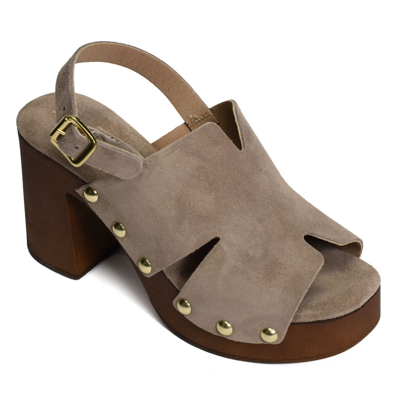 CARBINI Taupe, Nu-Pieds à talon Coco & Abricot