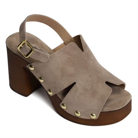 CARBINI Taupe, Nu-Pieds à talon Coco & Abricot