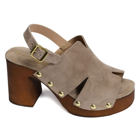 CARBINI Taupe, Nu-Pieds à talon Coco & Abricot