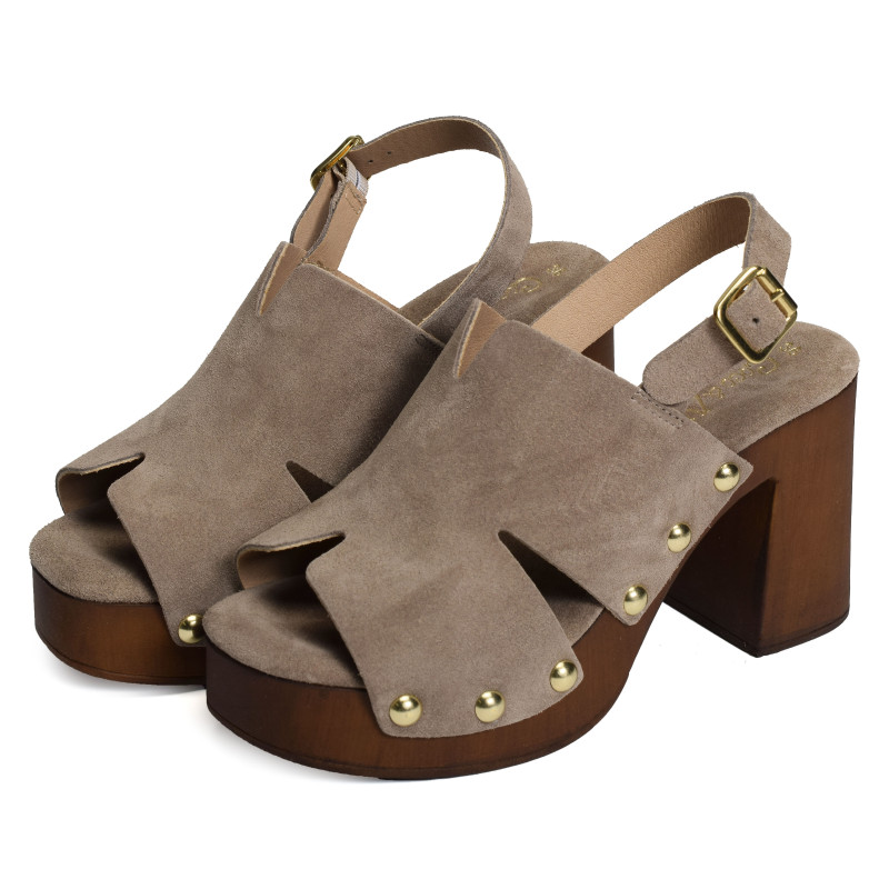 CARBINI Taupe, Nu-Pieds à talon Coco & Abricot