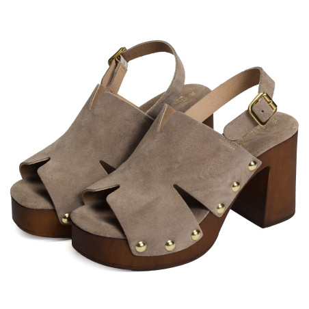 CARBINI Taupe, Nu-Pieds à talon Coco & Abricot