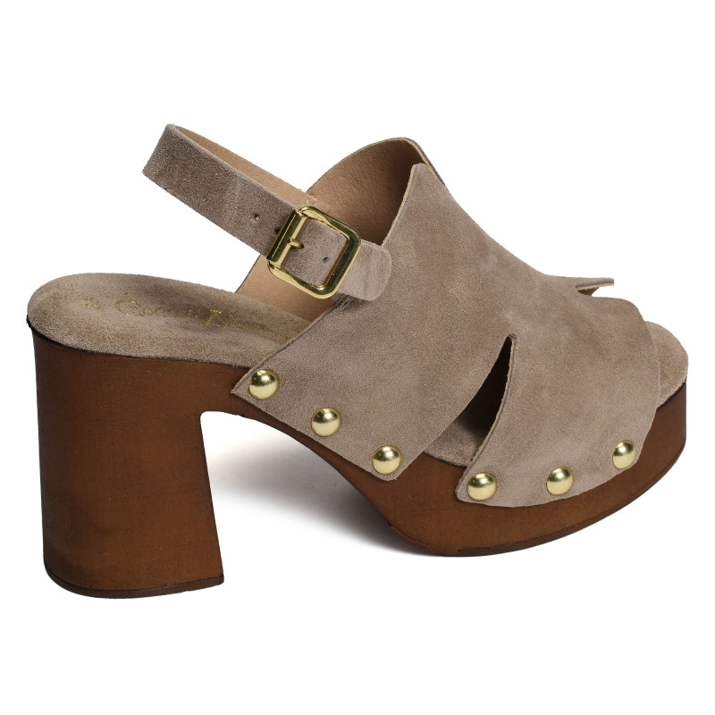 CARBINI Taupe, Nu-Pieds à talon Coco & Abricot