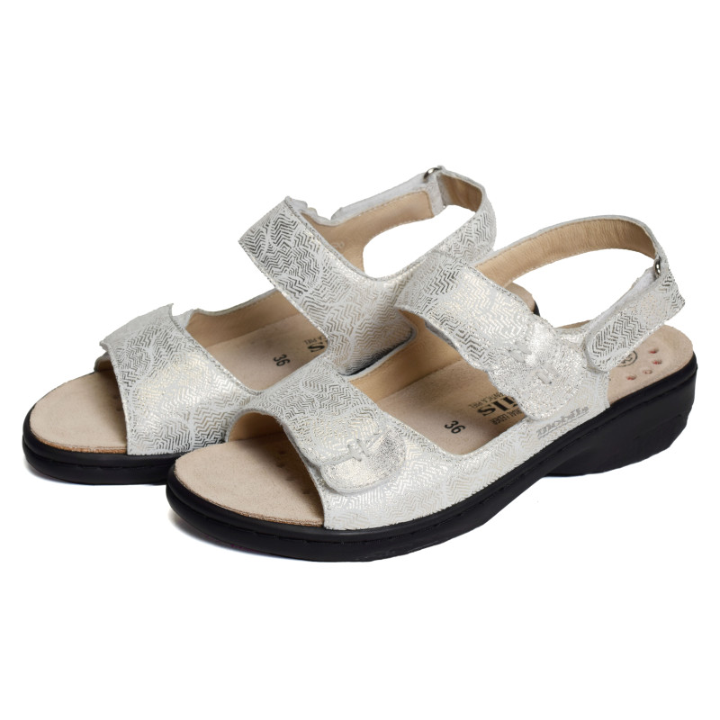 GETHA Blanc Or, Sandales plates Mephisto