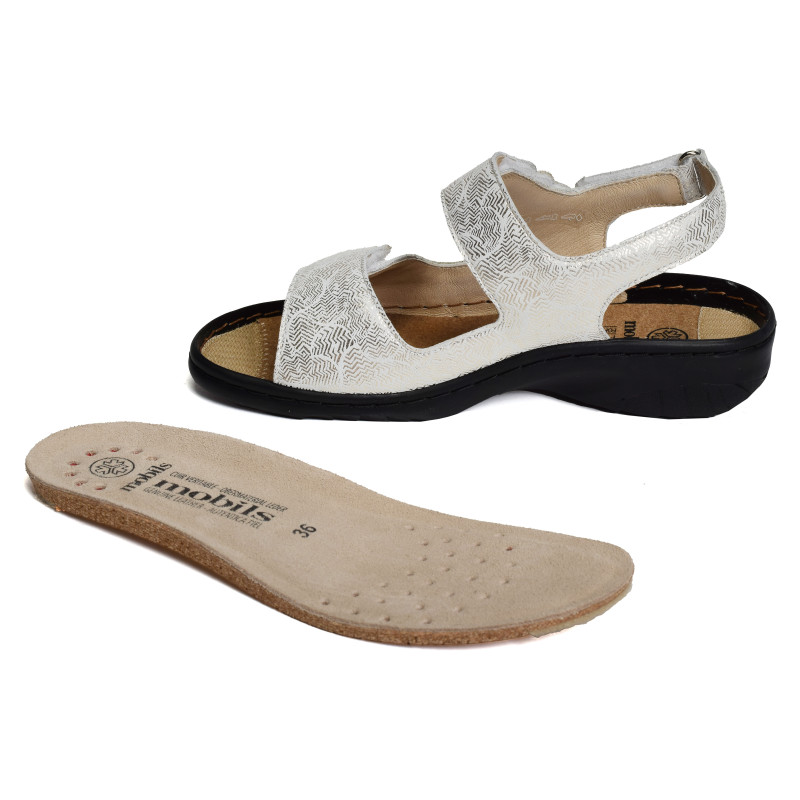 GETHA Blanc Or, Sandales plates Mephisto