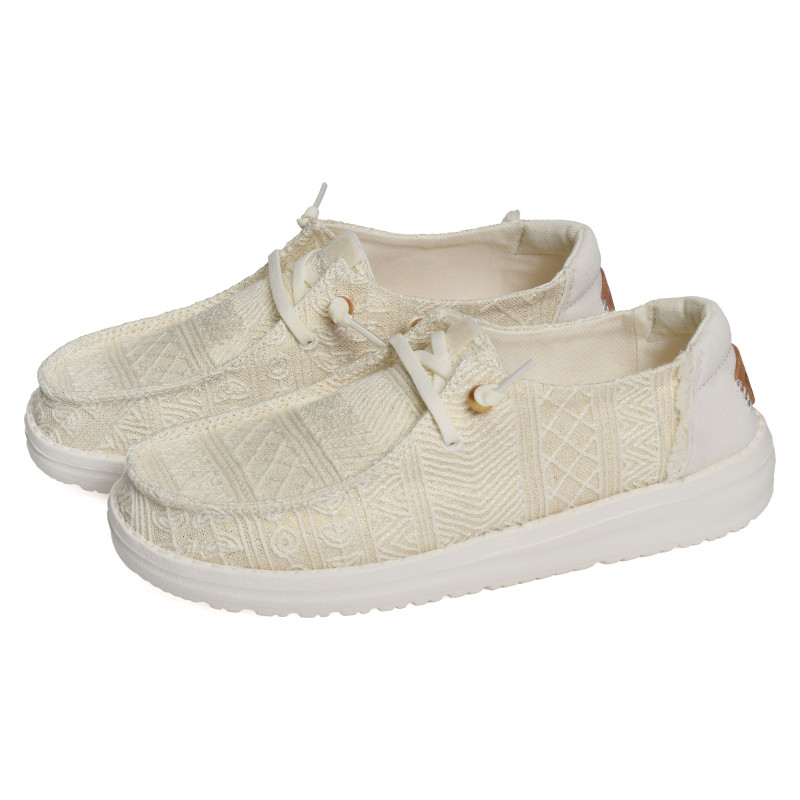 WENDY CROCHET LACE Blanc Or, Slip-On HeyDude