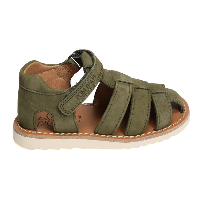 WAFF PAPY Kaki, Sandales plates & Nu-Pieds Pom d'Api