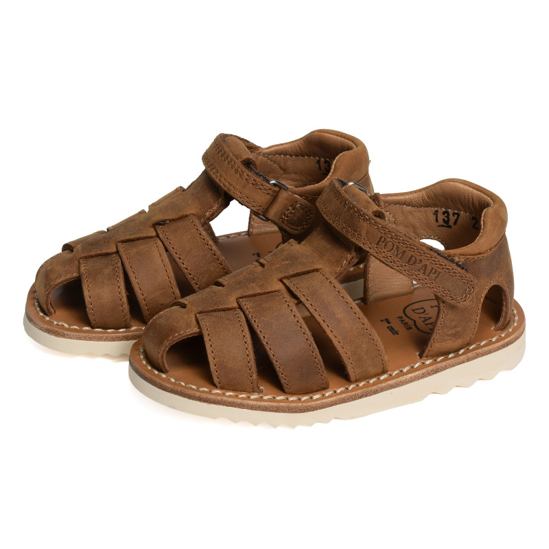 WAFF PAPY Cognac, Sandales plates & Nu-Pieds Pom d'Api