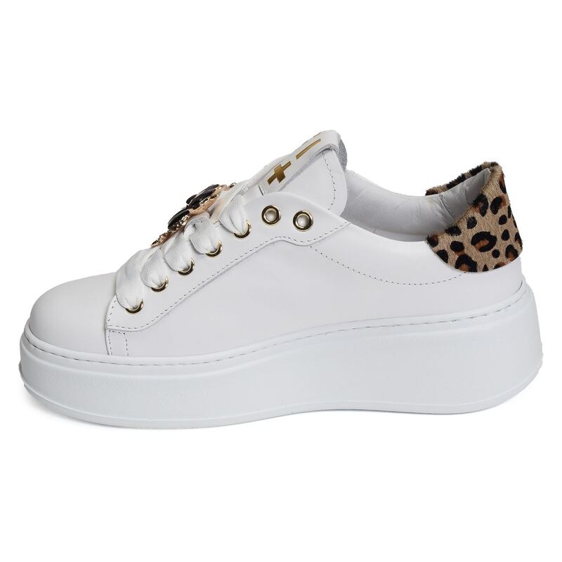 PIA 106 Blanc Léopard, Sneakers basses Giopiu