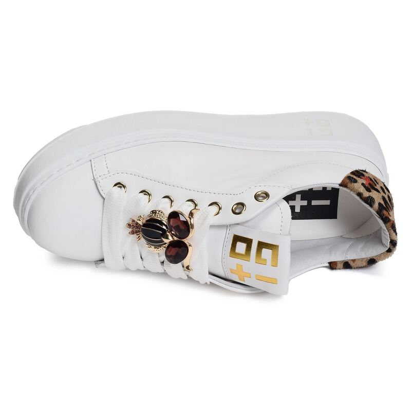 PIA 106 Blanc Léopard, Sneakers basses Giopiu