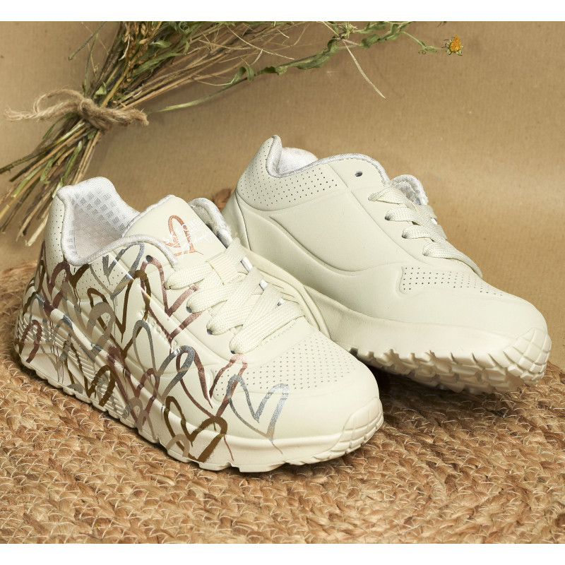 UNO LITE METALLIC LOVE Beige Argent, Sneakers basses Skechers