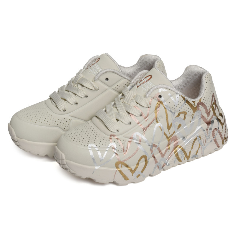 UNO LITE METALLIC LOVE Beige Argent, Sneakers basses Skechers