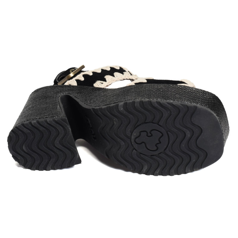 RAFFIA PLATFORM WITH BACK STRA Noir, Nu-Pieds à talon Mou