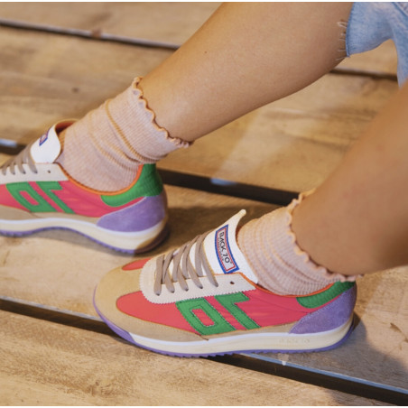BARKLEY JOGGER MULTI SUEDE Beige Multicolore, Baskets running Back 70