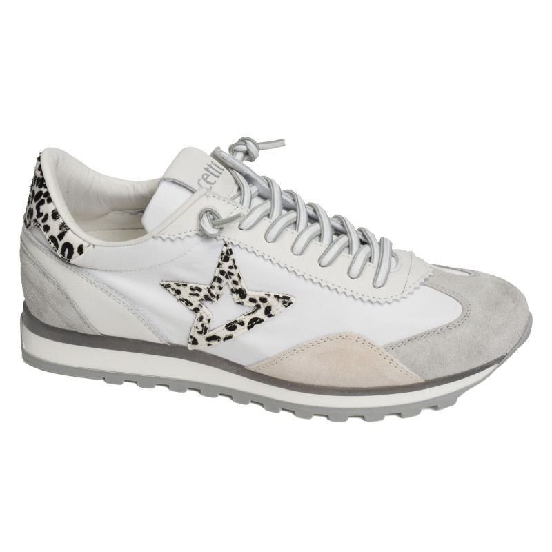 C1259 W Blanc Léopard, Baskets running Cetti