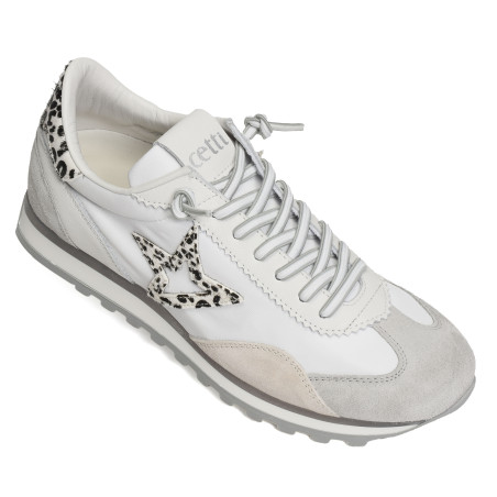 C1259 W Blanc Léopard, Baskets running Cetti