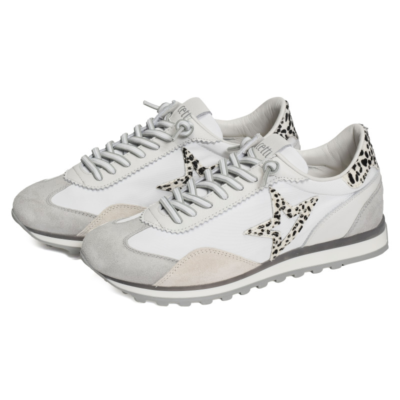 C1259 W Blanc Léopard, Baskets running Cetti