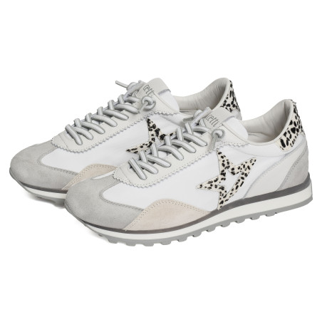 C1259 W Blanc Léopard, Baskets running Cetti
