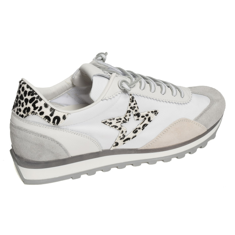 C1259 W Blanc Léopard, Baskets running Cetti